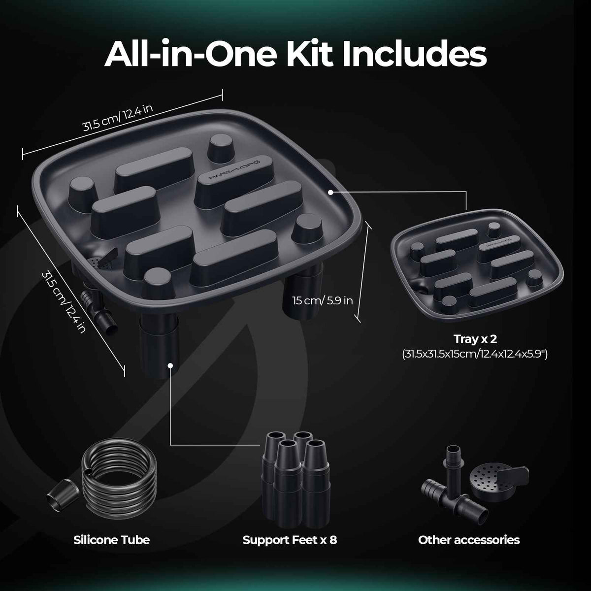 Mars Hydro 2-Pack Verhoogde Drainagebakken 31,5×31,5 cm – Zware Plantenafvoerbakken met Waterafvoer voor Kweektent, Kas & Tuin