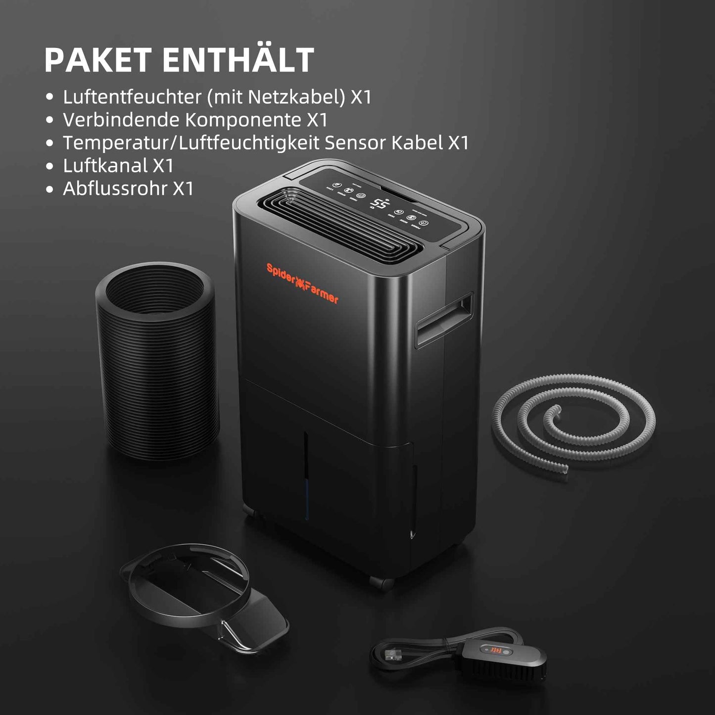 Spider Farmer 32-Pint Compressor Luchtontvochtiger – Slimme Kweektent Ontvochtiger met GGS App & RJ12 Integratie