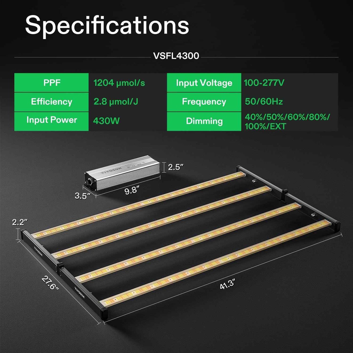 Vivosun VSFL4300 LED Kweeklamp Bar 430W – Full Spectrum Grow Light voor Kweektent 120×120 cm met Dimming & GrowHub App