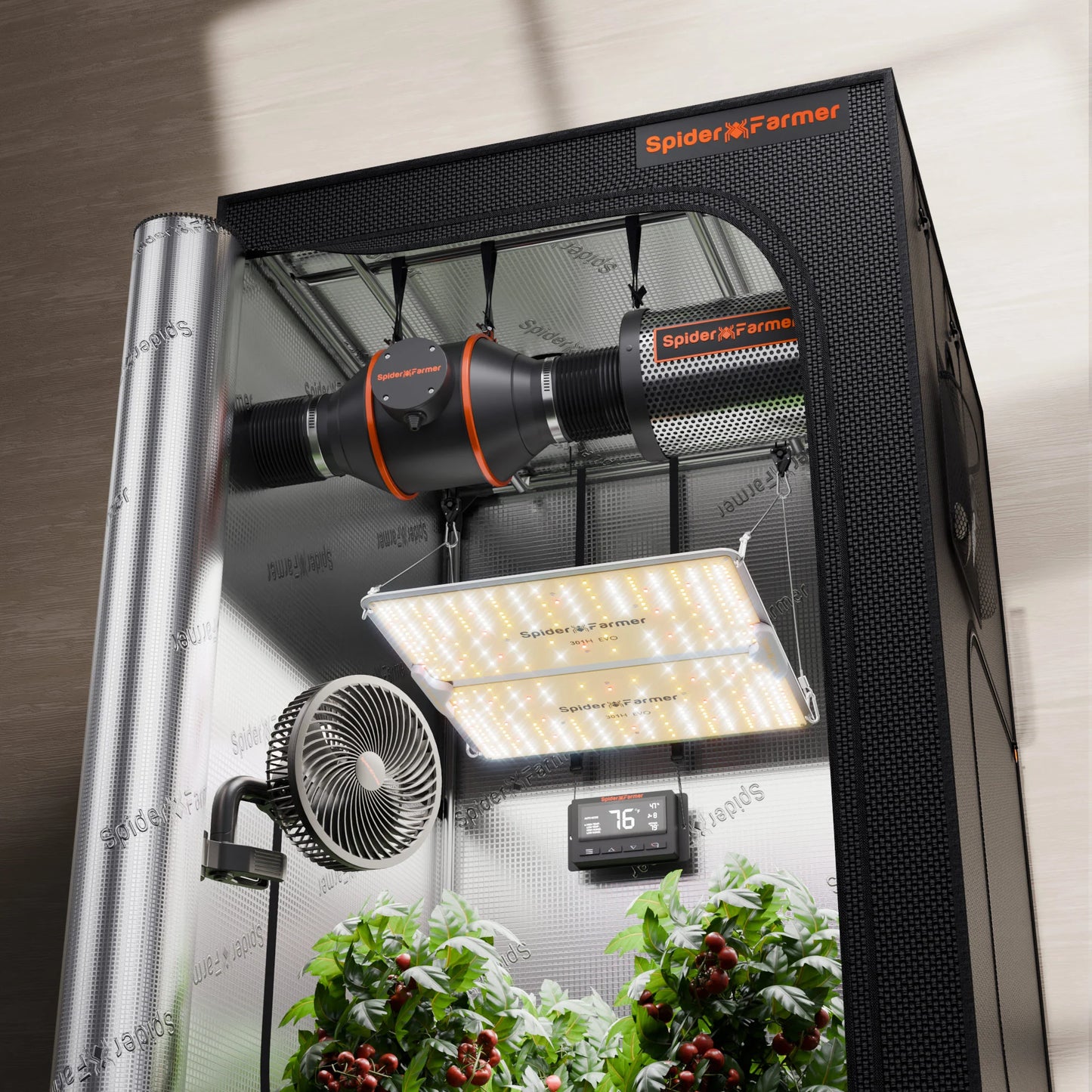 Spider Farmer SF2000PRO EVO Kweek Tent Kit Compleet – 200W Full Spectrum LED + 90×90×180 cm Tent + 4” Ventilatie + Clipfan & Klimaatregeling