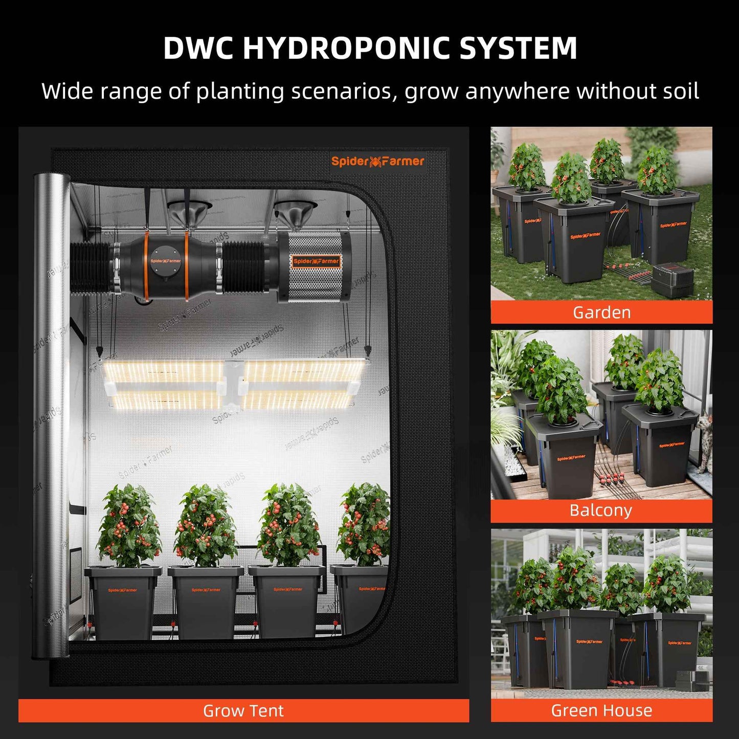 Spider Farmer DWC 7 Gallon Hydrocultuur 4-Emmer Kweeksysteem met Top-Drip Kit – Deep Water Culture voor Kweektenten