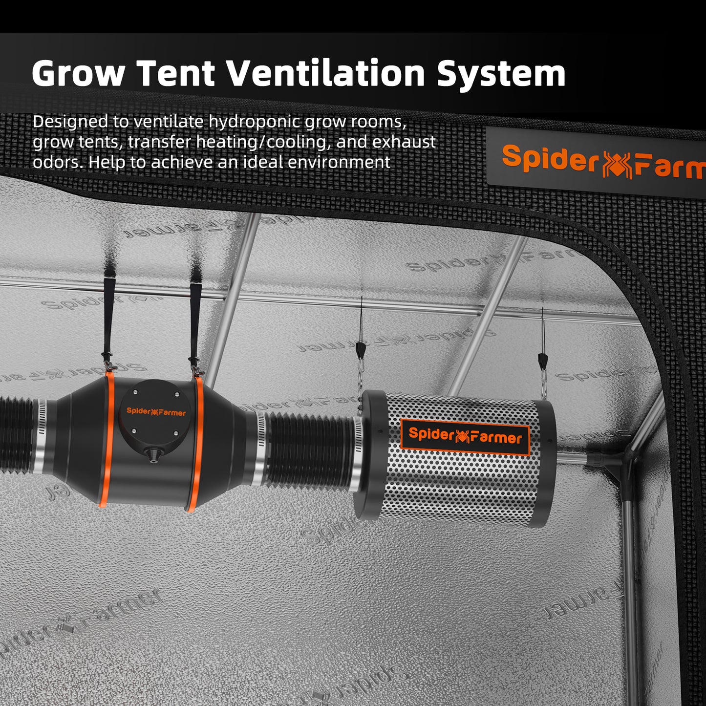 Spider Farmer 4 Inch/10cm Inline Fan 205 CFM met Snelheidscontroller
