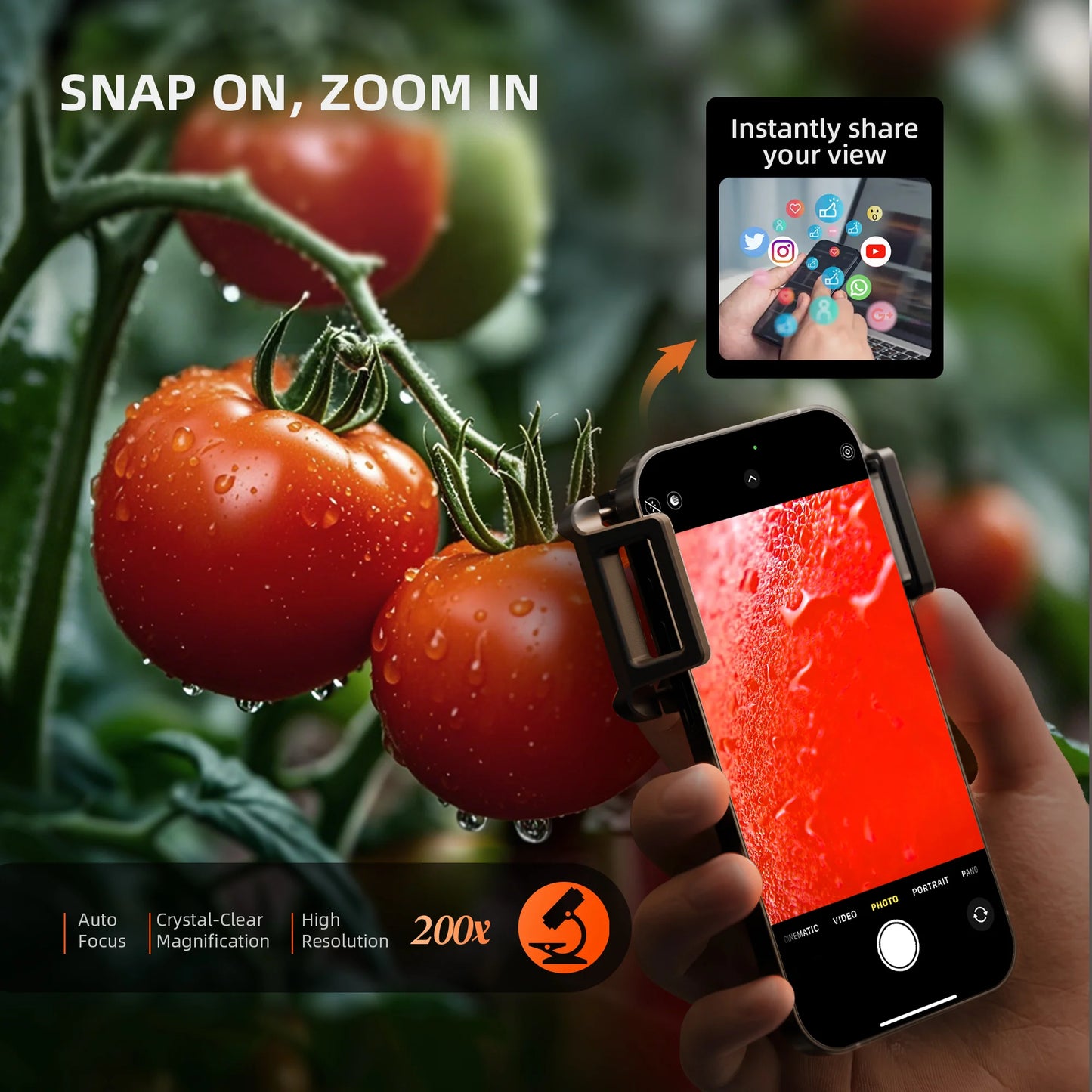2025 Spider Farmer 200X Trichomes Microscope Smartphone Lens with LED & UV, Nano Zoom, CPL