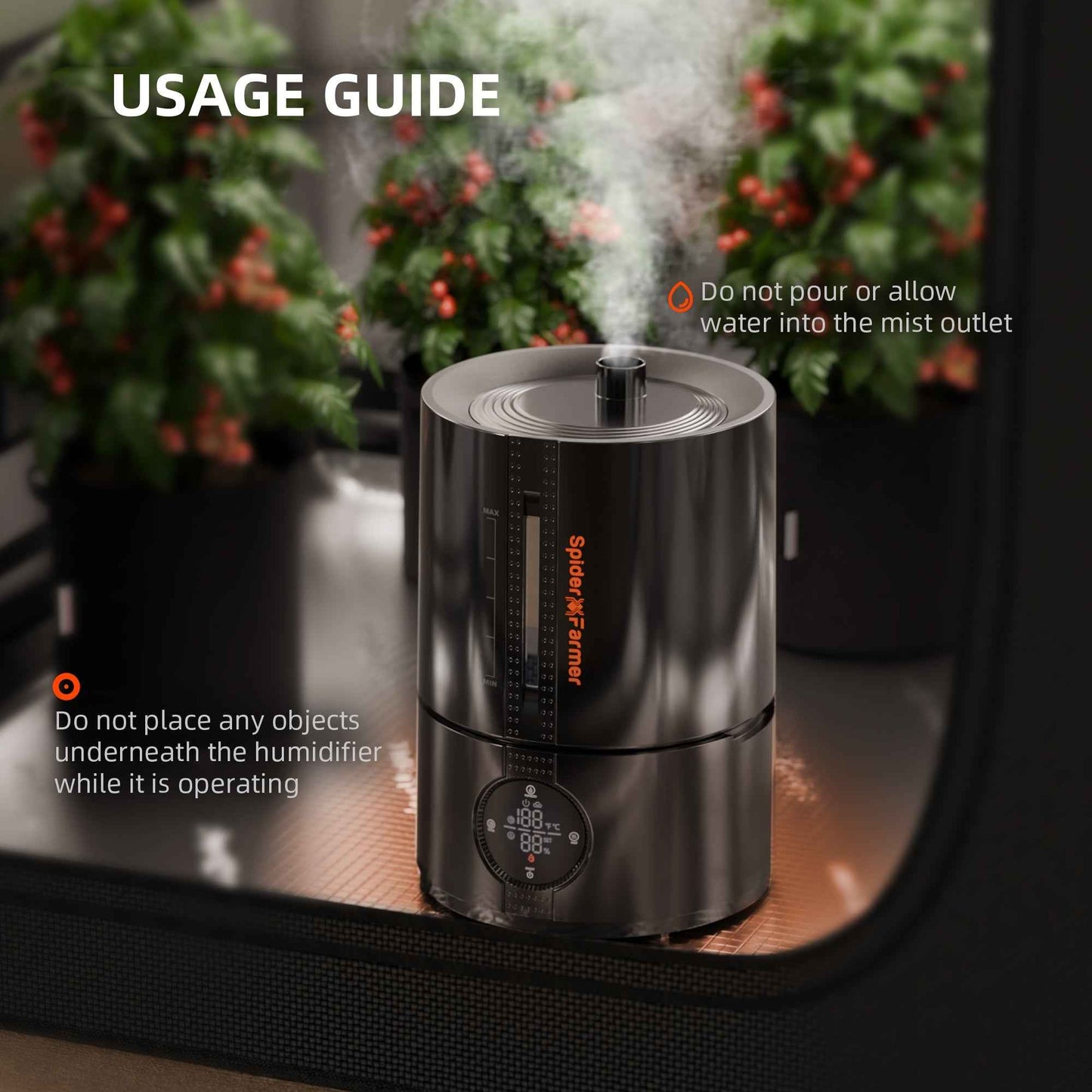 Spider Farmer 5L Smart Cool Mist Luchtbevochtiger – App-Gestuurd met Temperatuur- & Luchtvochtigheidssensor voor Kweektent & Indoor Kweek