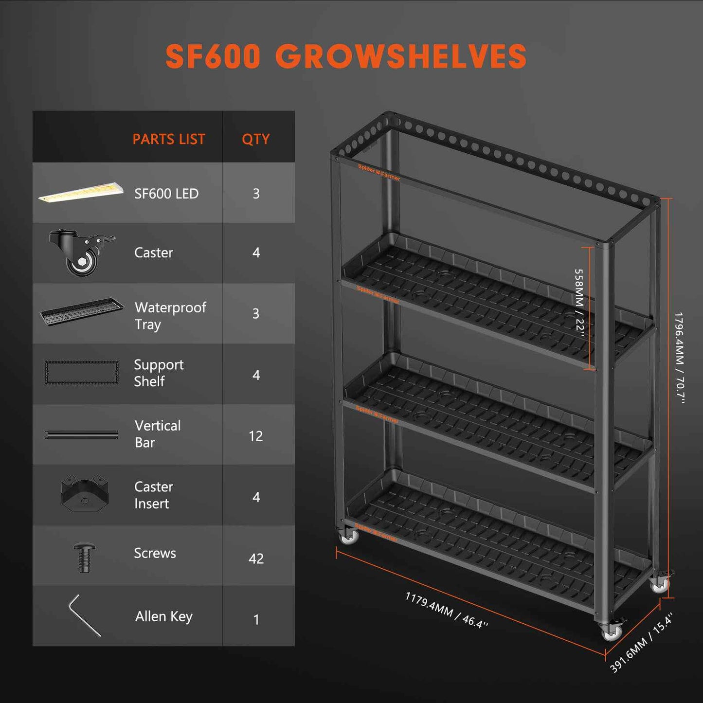 Spider Farmer SF600 Grow Kast – Indoor Kweekrek met 3× LED Kweeklampen (Volledig Spectrum)