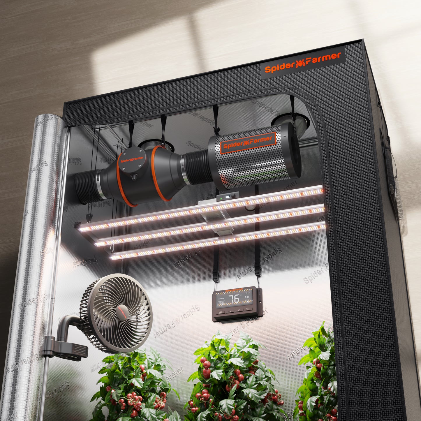 Spider Farmer G4500 Growzelt-Kit komplett – 140×70×200 cm Zelt + 320 W Vollspektrum-LED + 4″ Belüftungssystem + 6″ Clip-Lüfter + Klimaregelung
