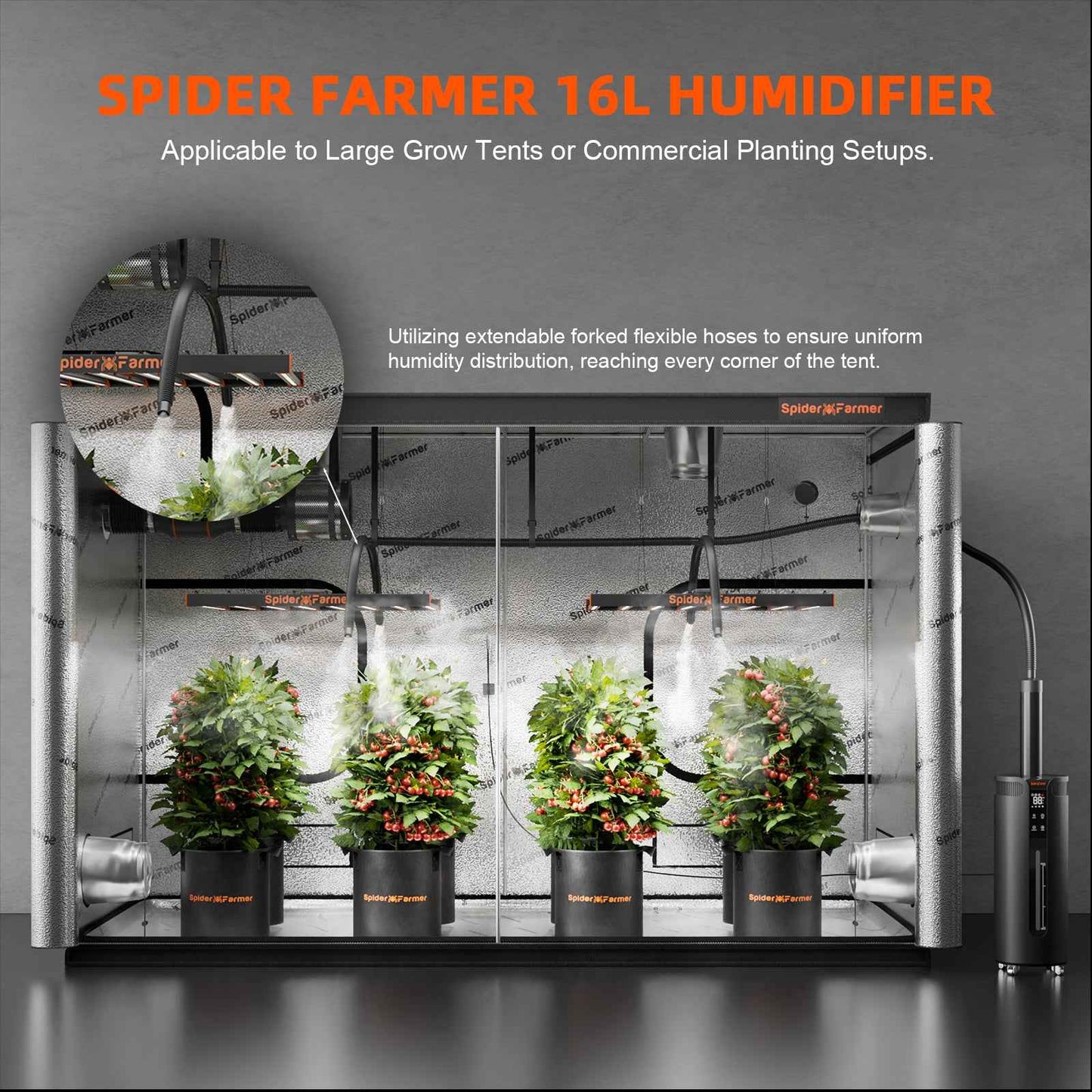 Spider Farmer 16L Ultrasone Koele Mist Luchtbevochtiger 1400ml/u – Slimme RV-Regeling met Externe Sensor voor Grote Kweektenten & Professionele Binnenkweek