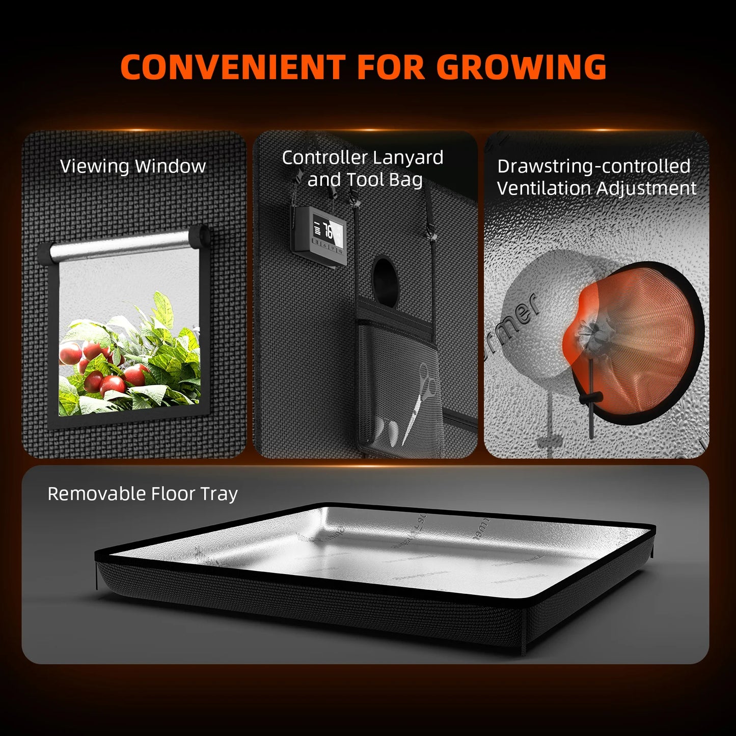 Spider Farmer SE5000 EVO Grow Tent Kit Complete – 120×120×200 cm Tent + 480W Full Spectrum LED + New 6” Ventilation System with GGS Controller
