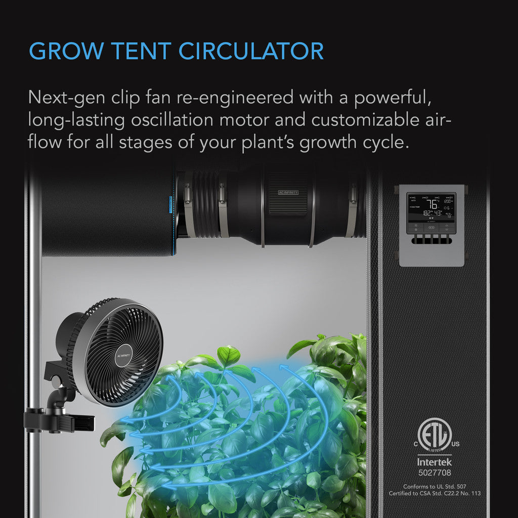 AC Infinity CLOUDRAY S6 – Grow Tent Clip Fan 150 mm with 10 Speeds, EC Motor, Auto Oscillation