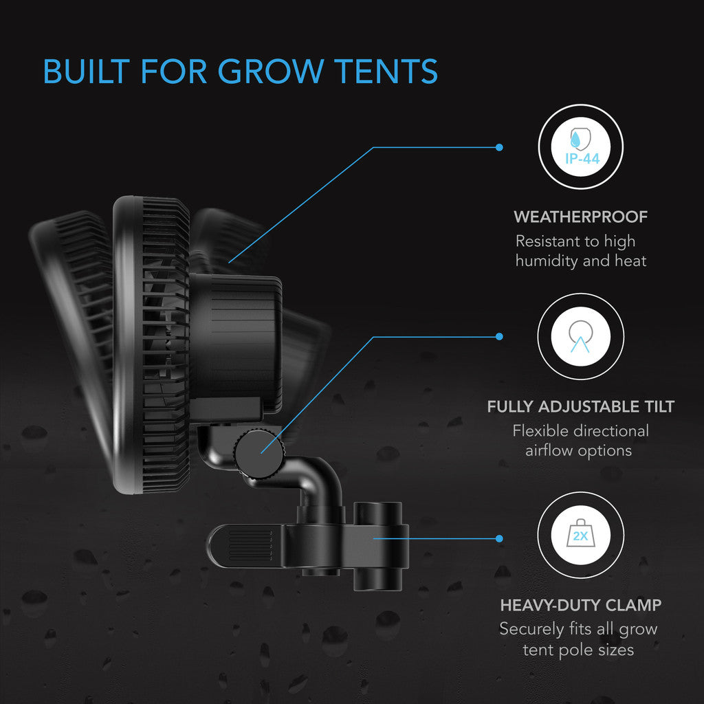 AC Infinity CLOUDRAY S6 – Grow Tent Clip Fan 150 mm with 10 Speeds, EC Motor, Auto Oscillation