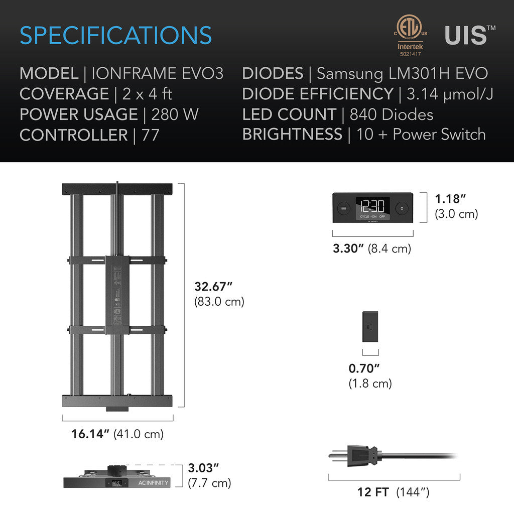 AC Infinity IONFRAME EVO3 – Samsung LM301H EVO kommerzielles LED-Wachstumslicht, für 60 x 120 cm