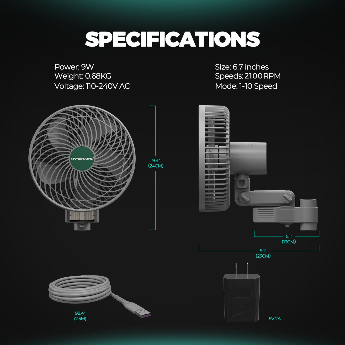 Mars Hydro M6 Grow Tent Clip Fan 6 Zoll automatisch oszillierender Lüfter