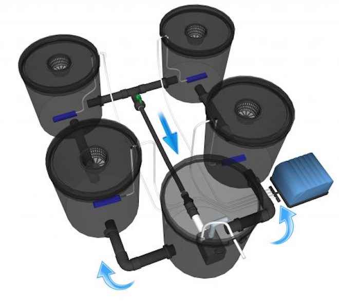 Growrilla RDWC 2.0 4-pot Hydroponisch RDWC Systeem – Deep Water Culture Kweeksysteem voor Professionele Binnenkweek
