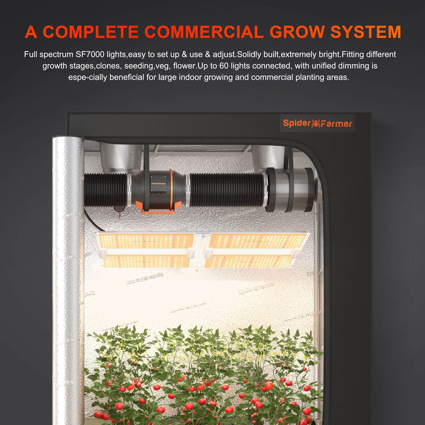 Spider Farmer SF7000 Kweek Tent Kit Compleet – 150×150×200 cm Tent + 650W Samsung LED + 6″ Ventilatie + Clipfan + Klimaatcontroller
