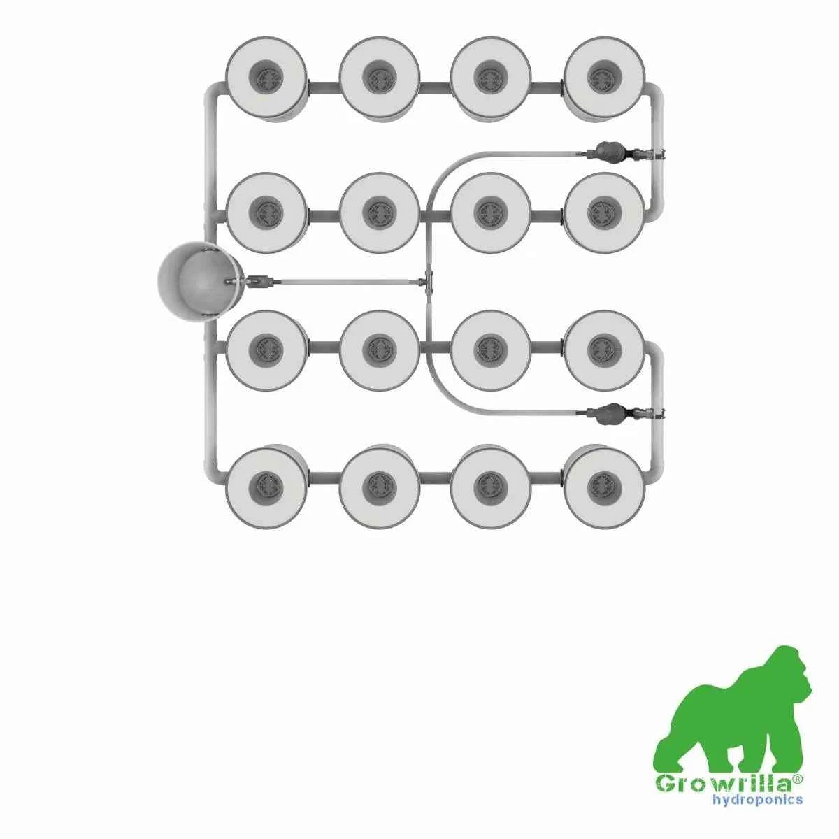 Growrilla RDWC PRO 16 Potten – Professioneel Recirculerend Hydroponisch Kweeksysteem voor Grote Indoor Kweekopstellingen
