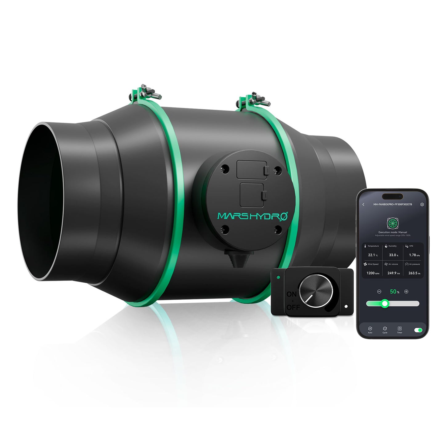 "Mars Hydro iFresh 6 inch inline buisventilator met snelheidsregelaar voor hydrocultuur"