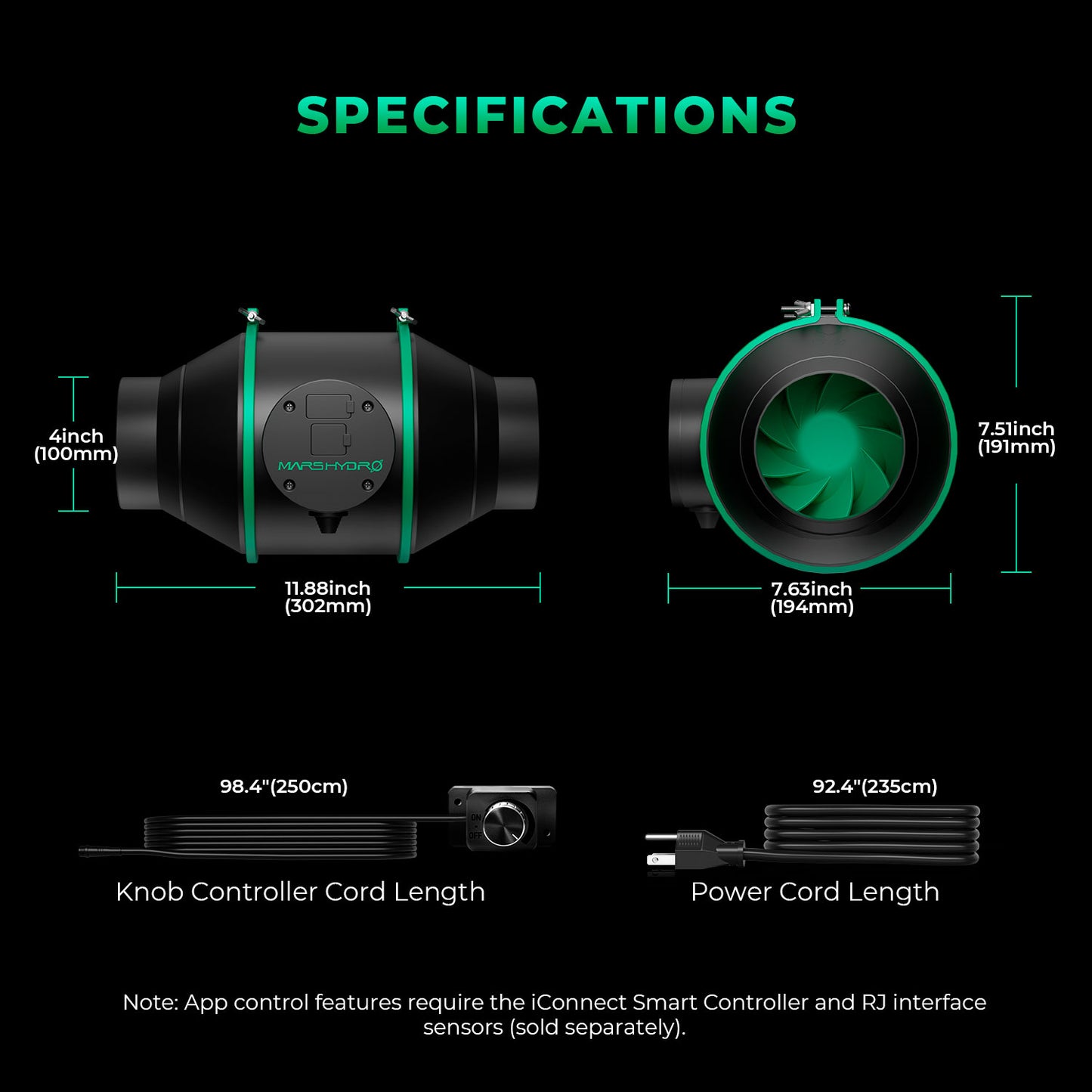 Mars Hydro iFresh 4″ (10 cm) Smart Inline-Kanalventilator