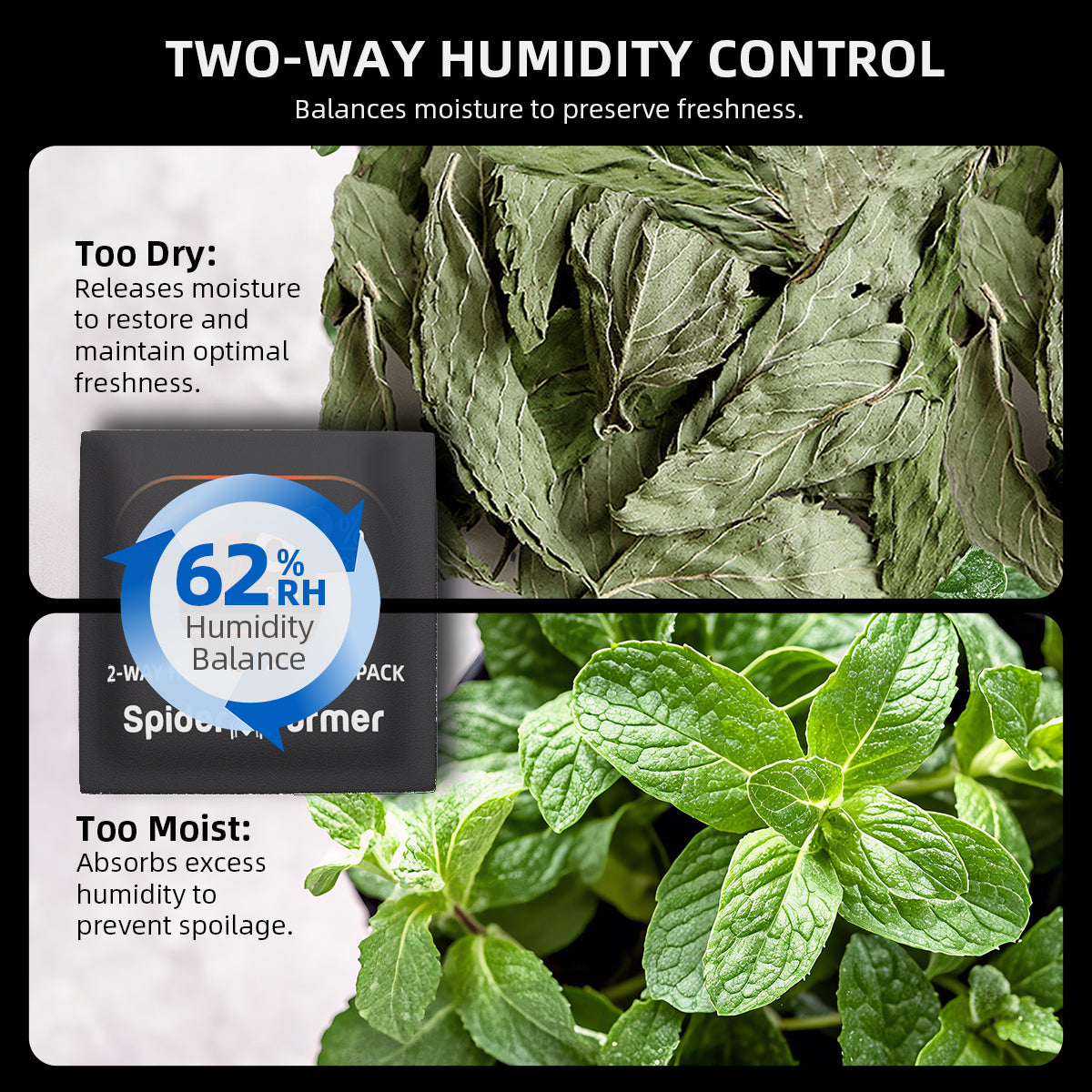62% RH curing packs voor langdurige opslag van kruiden, humidity control packs for preserving aroma, 62 Prozent Luftfeuchtigkeitsbeutel für Growbox