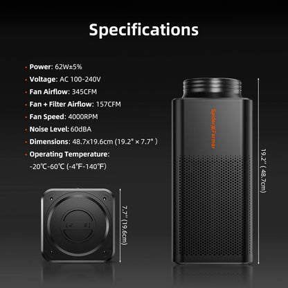 Spider Farmer inline fan met ingebouwd koolstoffilter | Inline fan with built-in carbon filter | Inline Ventilator mit integriertem Aktivkohlefilter