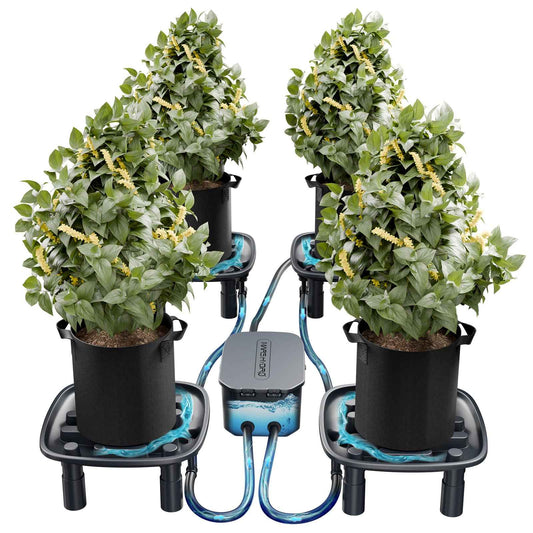 Mars Hydro Automatisch Drainagesysteem 4-Pack – 25W Waterpomp, 4 Drainagebakken & 4 Kweekzakken voor Kweektent
