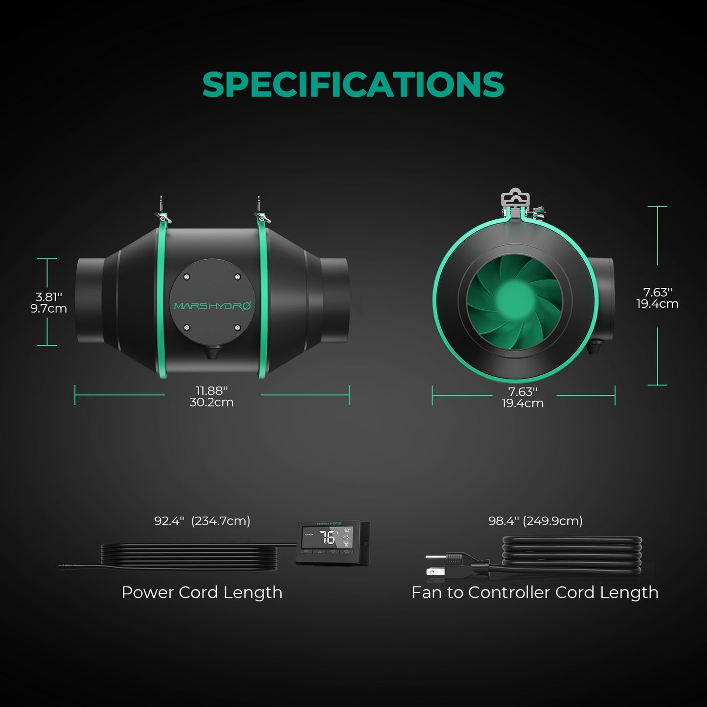 Inline duct fan met thermostaatcontroller | Inline fan with thermostat controller | Inline Lüfter mit Thermostatsteuerung