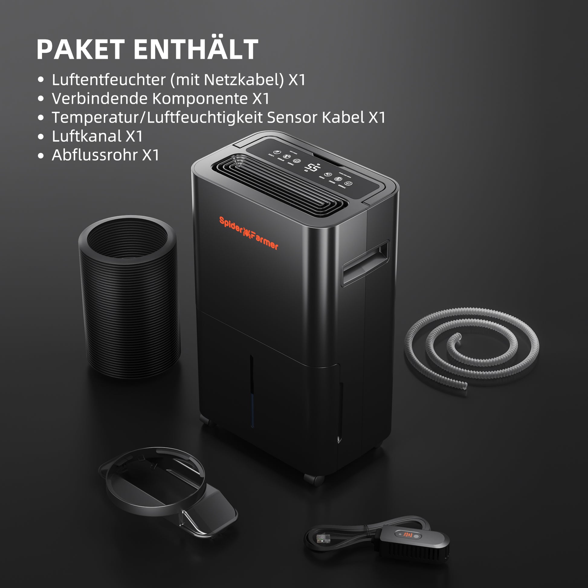 Spider Farmer ontvochtiger met continue afvoer | Spider Farmer dehumidifier with continuous drainage | Spider Farmer Luftentfeuchter mit Dauerablauf