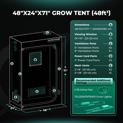 Mars Hydro SP3000 Complete Grow Tent Kit – 300W LED + 120×60×180 cm Tent + iFresh Ventilatiesysteem