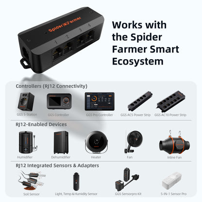 Spider Farmer GGS Pro Adapter met 10 RJ12 poorten | Spider Farmer GGS Pro Adapter with 10 RJ12 ports | Spider Farmer GGS Pro Adapter mit 10 RJ12-Anschlüssen