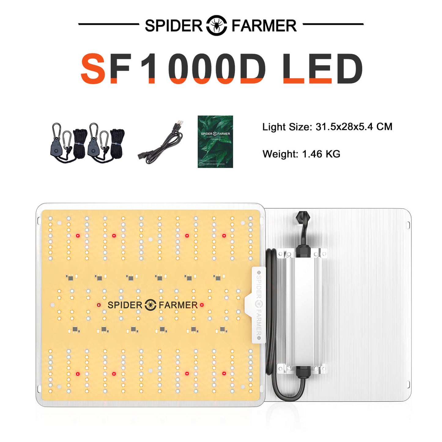 Spider Farmer SF1000D 100W 2.5 umol/J Full Spectrum LED Grow Light