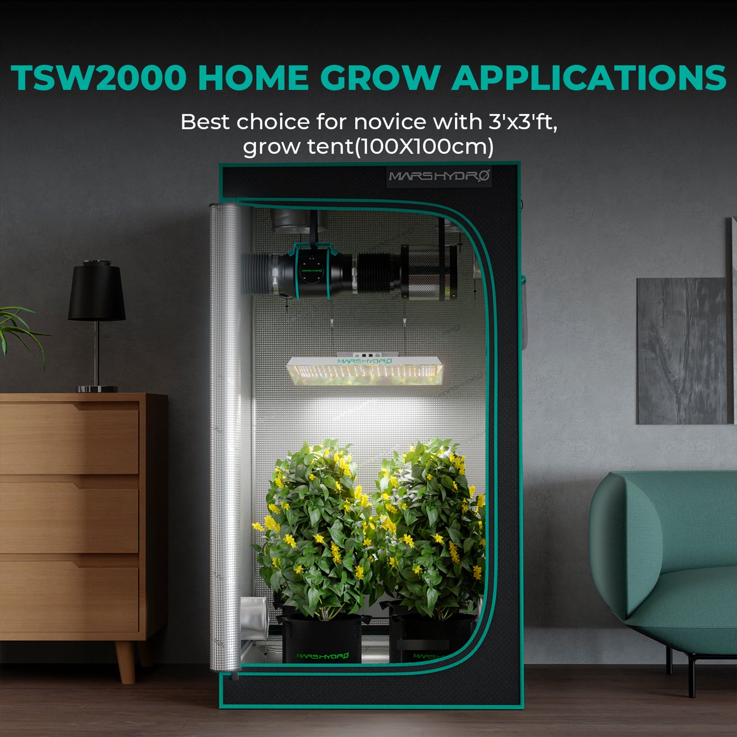 Mars Hydro Growers Kit TSW2000 Full Grow 120x120x200cm with Speed ​​Controller or Smart Monitor