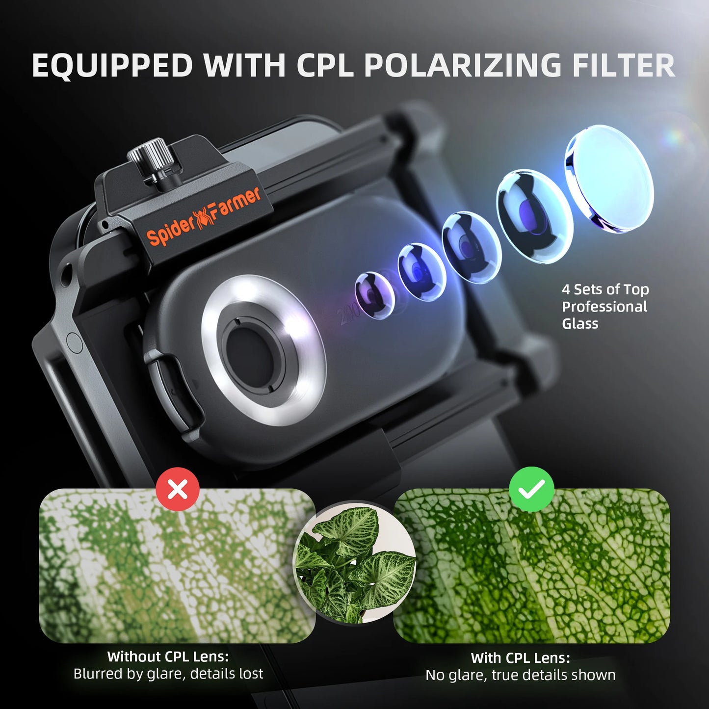 2025 Spider Farmer 200X Trichomes Microscope Smartphone Lens with LED &amp; UV, Nano Zoom, CPL