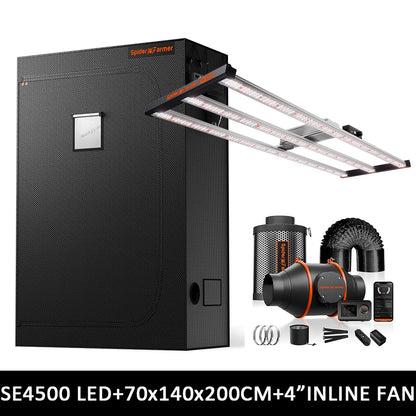 Spider Farmer SE4500 Kweek Tent Compleet – 70×140×200 cm Tent + 320W Full Spectrum LED + 4” Ventilatiesysteem met GGS Controller