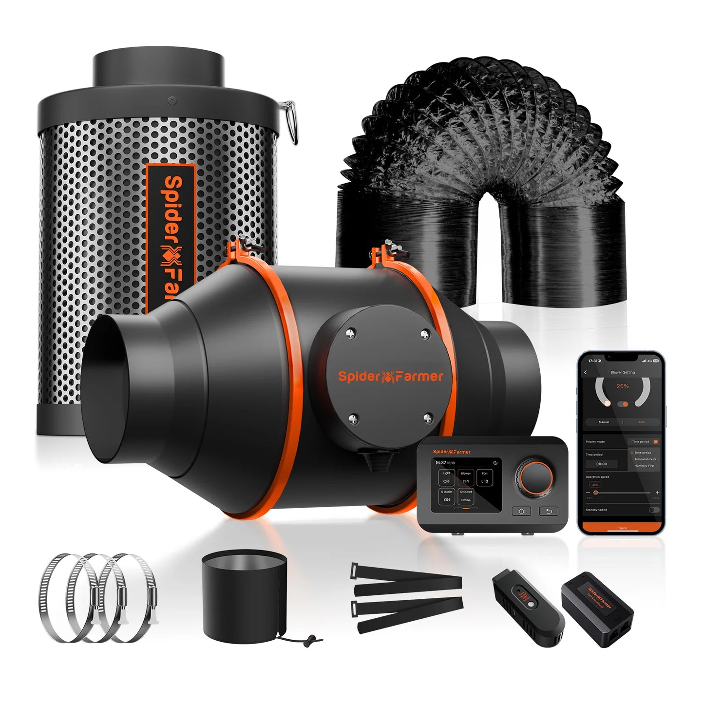 Spider Farmer SE4500 Kweek Tent Compleet – 70×140×200 cm Tent + 320W Full Spectrum LED + 4” Ventilatiesysteem met GGS Controller