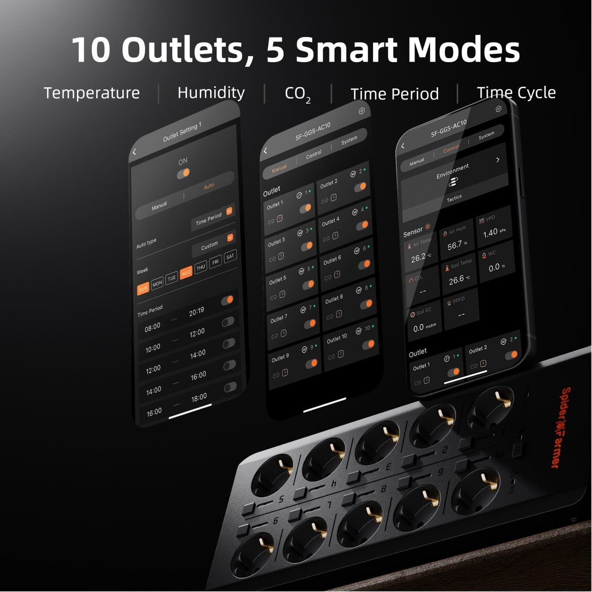 Spider Farmer GGS AC10 sensorpakket – temperatuur, luchtvochtigheid, licht & bodem / sensor pack temperature humidity light & soil / Sensor-Set Temperatur Feuchtigkeit Licht & Boden