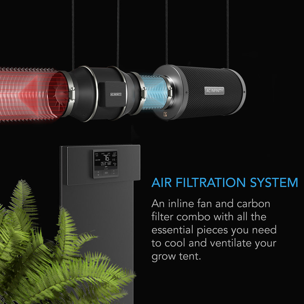 AC Infinity Air Filtration Kit PRO 100 mm – Inline Fan met Slimme Controller, Koolstoffilter en Ducting Combo