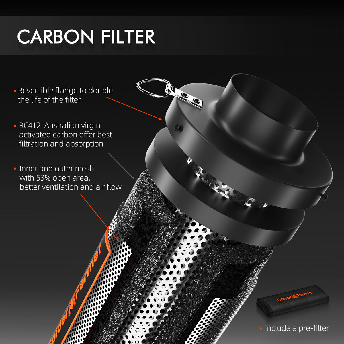Spider Farmer 6″ inline fan en koolstoffilter combinatie | Spider Farmer 6″ inline fan and carbon filter combo | Spider Farmer 6″ Rohrventilator und Aktivkohlefilter Set