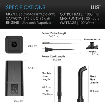AC Infinity CLOUDFORGE T7 – 15L Slimline Smart Luchtbevochtiger