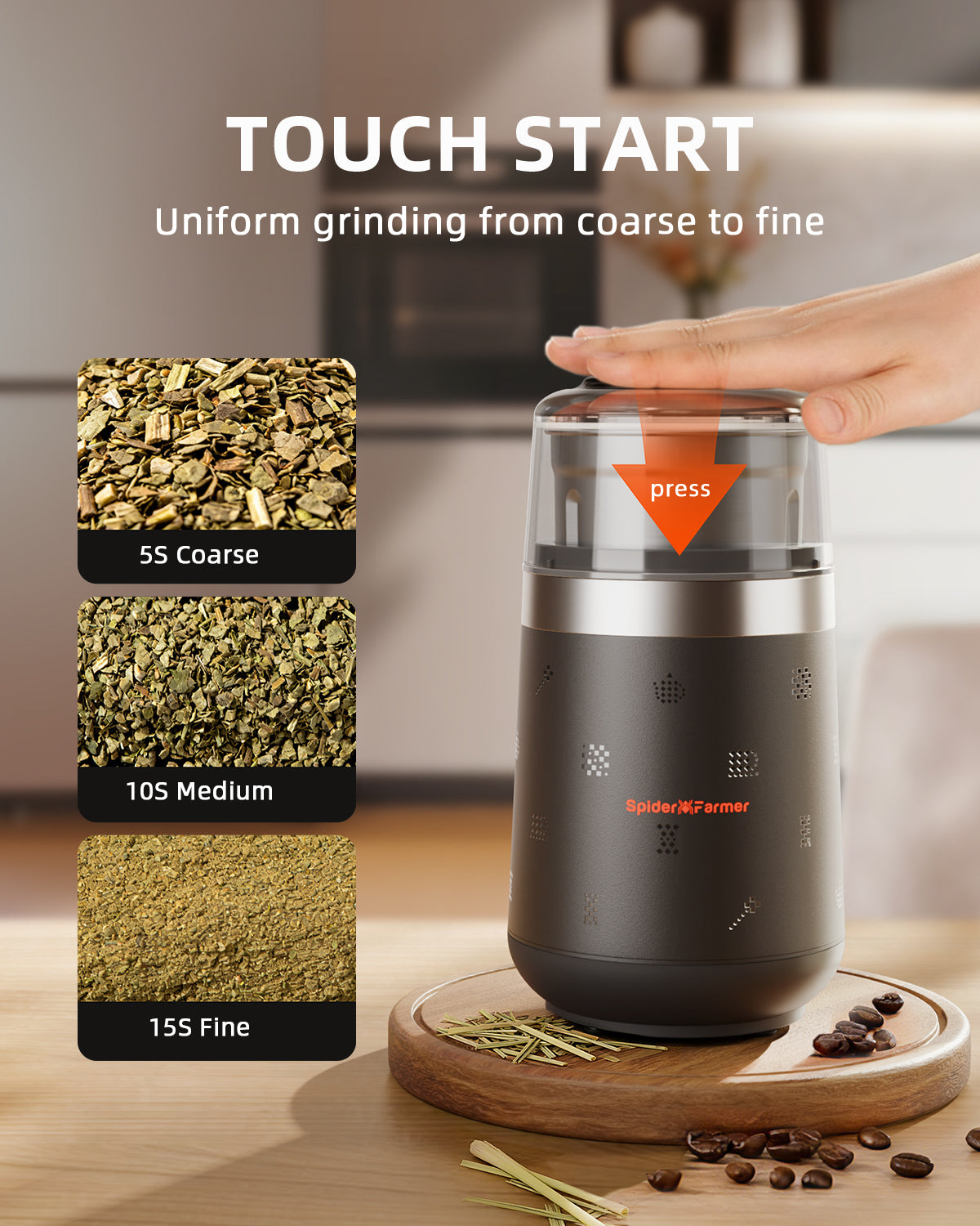 Spider Farmer 70g elektrische kruidenmaler met one-touch bediening | Spider Farmer 70g electric herb grinder with one-touch control | Spider Farmer 70g elektrische Kräutermühle mit One-Touch-Bedienung