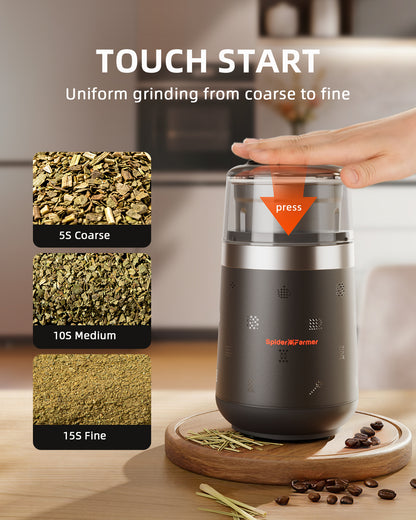 Spider Farmer 70g elektrische kruidenmaler met one-touch bediening | Spider Farmer 70g electric herb grinder with one-touch control | Spider Farmer 70g elektrische Kräutermühle mit One-Touch-Bedienung