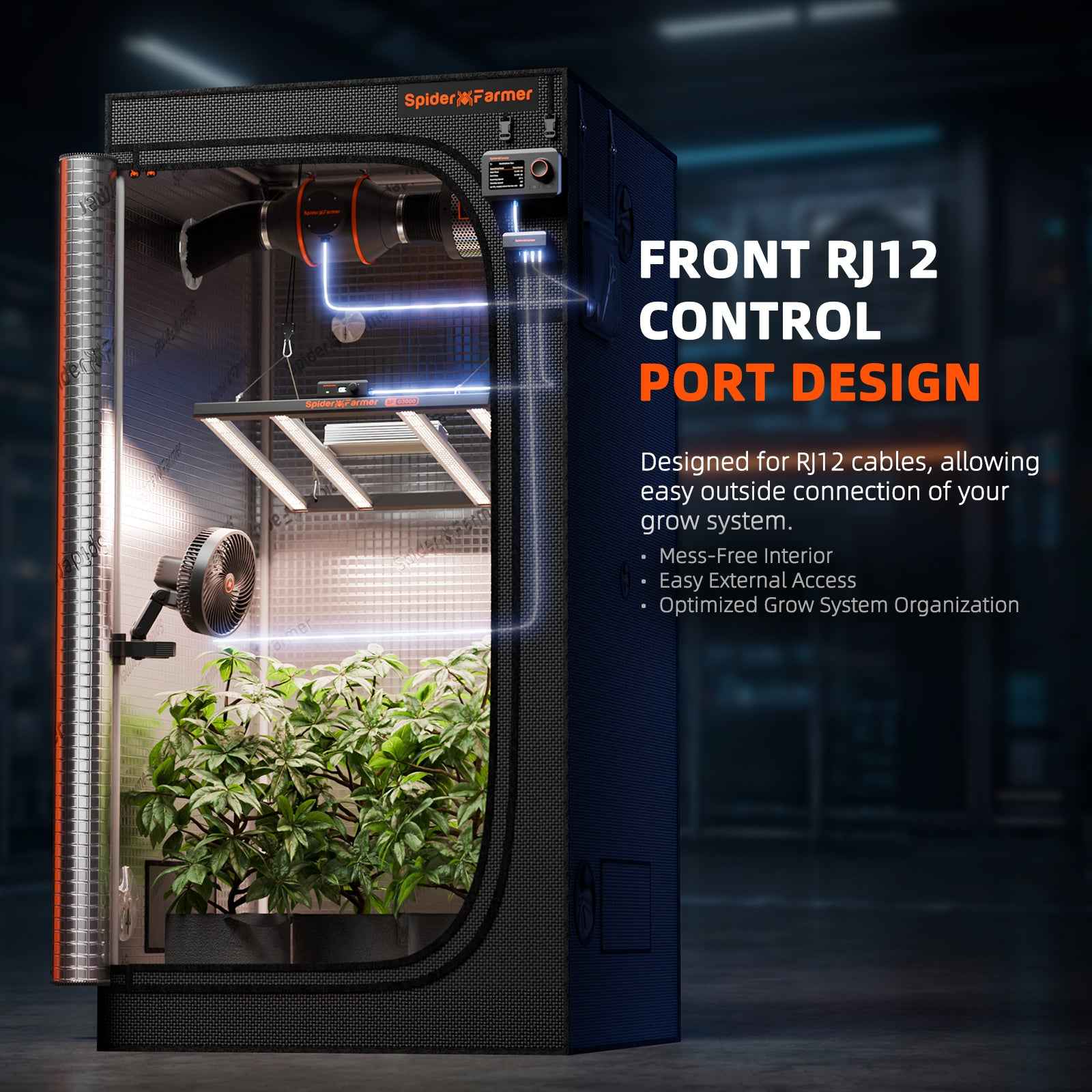 Spider Farmer V3 240×120×200 cm Kweektent – 1680D Grow Tent met 100% Reflecterend Mylar, RJ12 Kabelpoort & 110 kg Draagvermogen