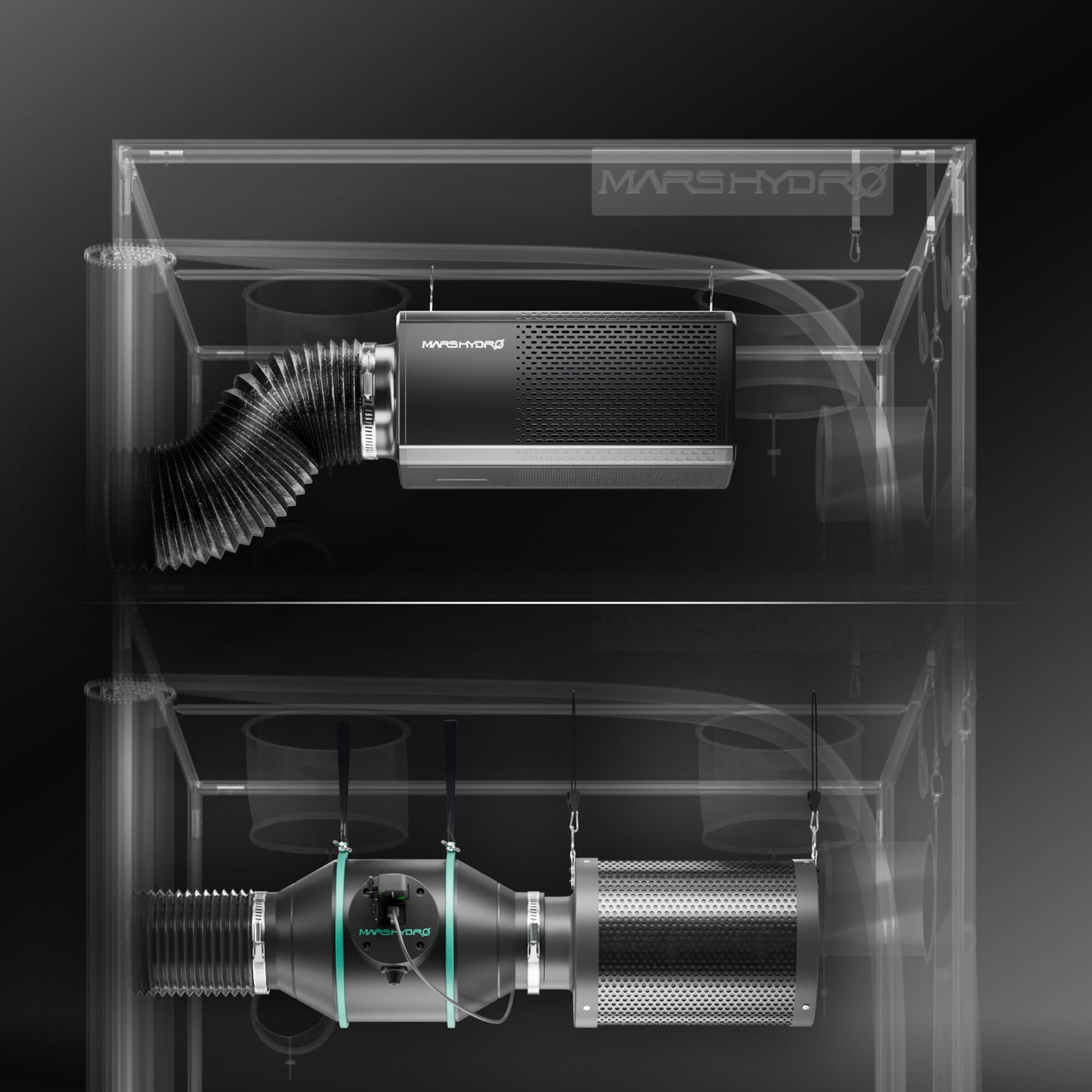 Mars Hydro 6 inch 2-in-1 inline ventilator en koolstoffilter | Mars Hydro 6 inch 2-in-1 inline fan and carbon filter | Mars Hydro 6 Zoll 2-in-1 Inline-Ventilator und Kohlefilter