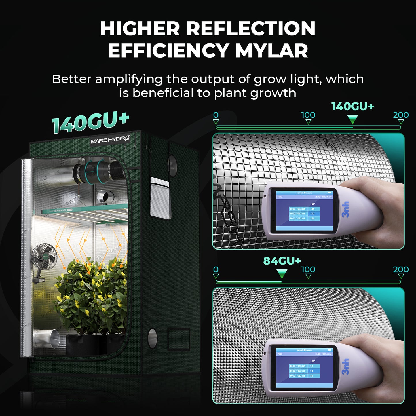 Mars Hydro 60×60×160 cm kweektent met groot kijkvenster | Mars Hydro 60×60×160 cm grow tent with large viewing window | Mars Hydro 60×60×160 cm Growzelt mit großem Sichtfenster