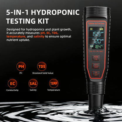 Spider Farmer digitale pH meter voor voedingswater en hydroponische kweek | Spider Farmer digital pH meter for nutrient water and hydroponic growing | Spider Farmer digitales pH-Messgerät für Nährlösung und Hydroponik