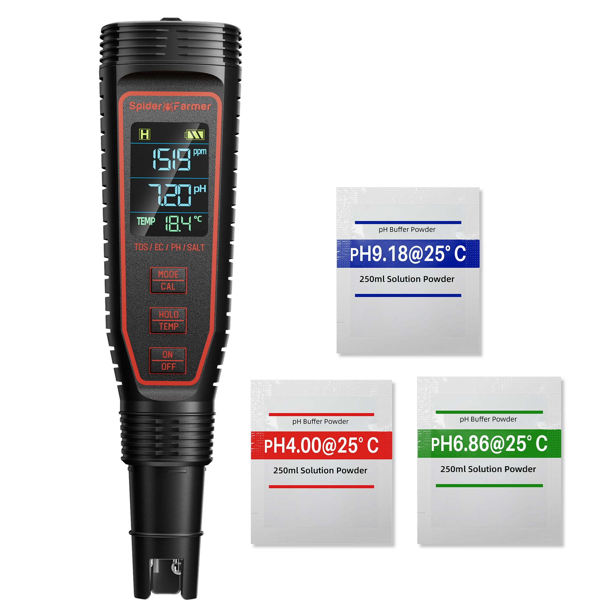 Spider Farmer 5-in-1 pH EC TDS meter voor hydroponics | Spider Farmer 5-in-1 pH EC TDS meter for hydroponics | Spider Farmer 5-in-1 pH EC TDS Messgerät für Hydroponik